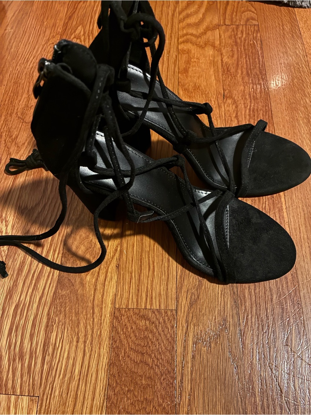 Source Unknown Black Suede Lace-Up Women's Heels